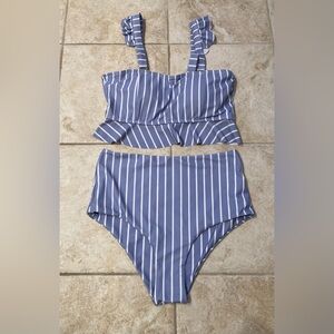 Zaful Blue and White Striped Bikini